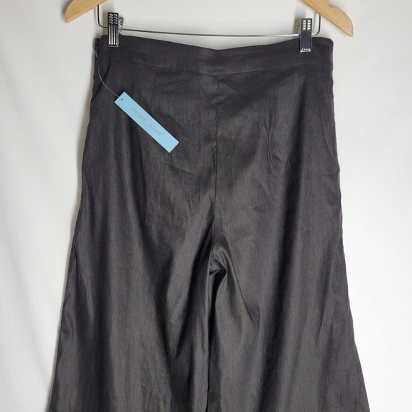 NWT Antonio Melani Wide Leg Pants Black Cropped Paper Bag High Rise Linen Size 6 - Picture 5 of 9